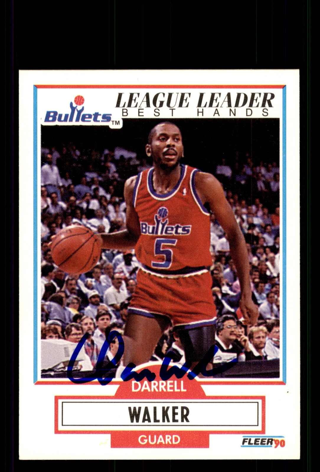 Signed Basketball Card Auto Darrell Walker 1990-91 Fleer #196 Washington Bullets