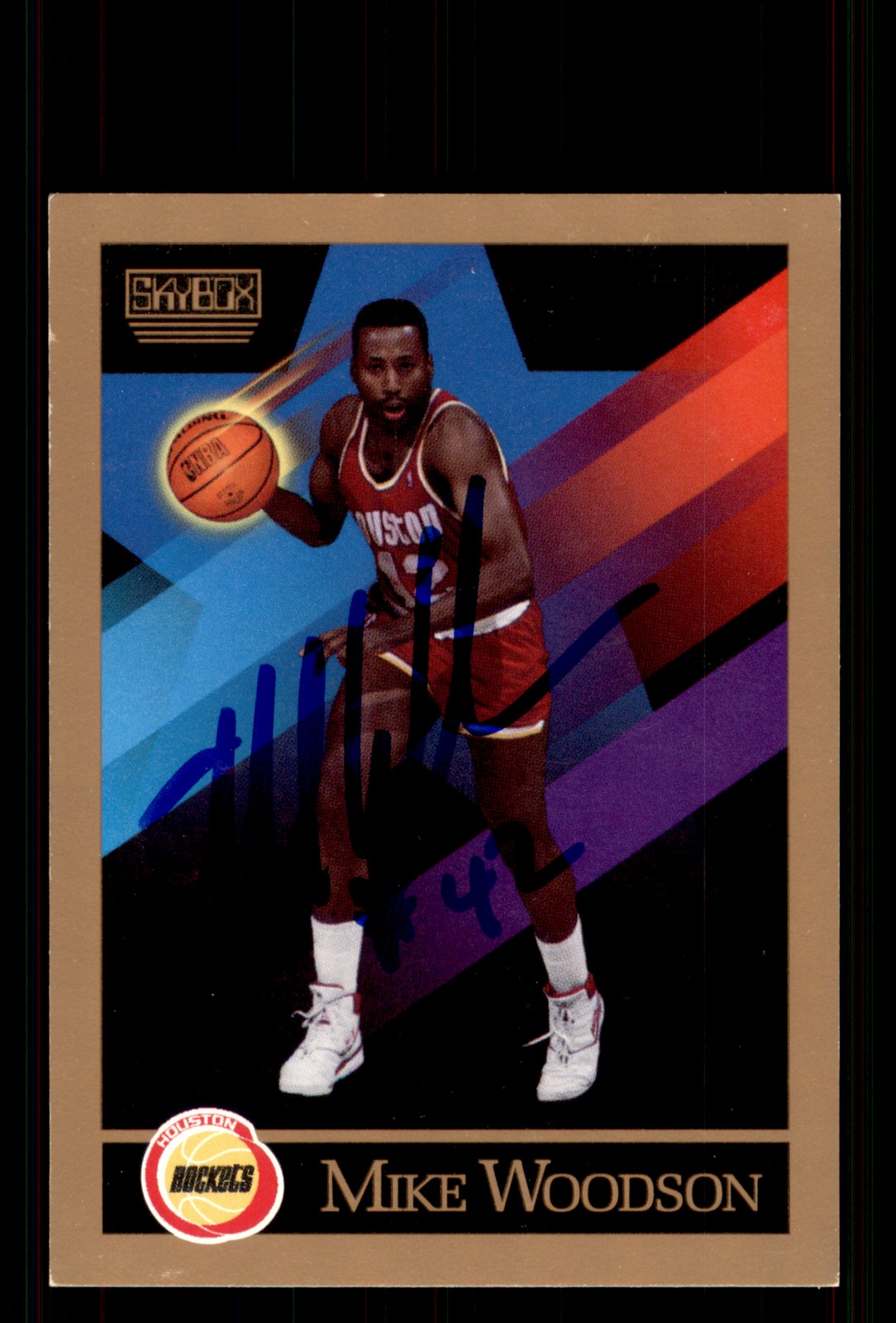 Signed Basketball Card Auto Mike Woodson 1990-91 SkyBox #386 Houston Rockets