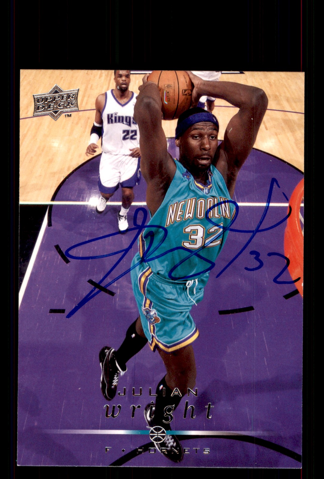 Signed Basketball Card Auto Julian Wright 2008-09 Upper Deck #129 Hornets