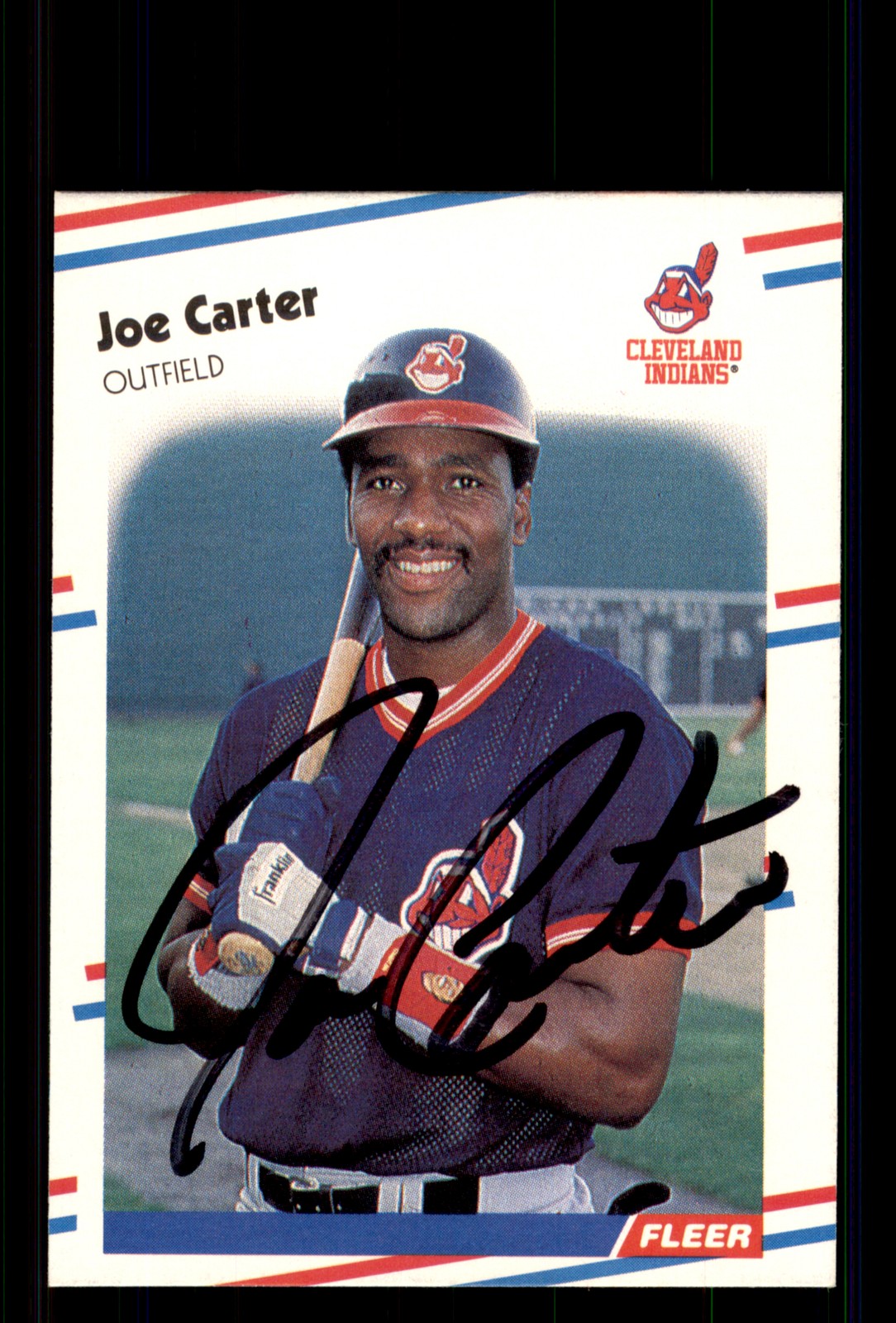 Signed Baseball Card Auto Joe Carter 1988 Fleer #605 Cleveland Indians