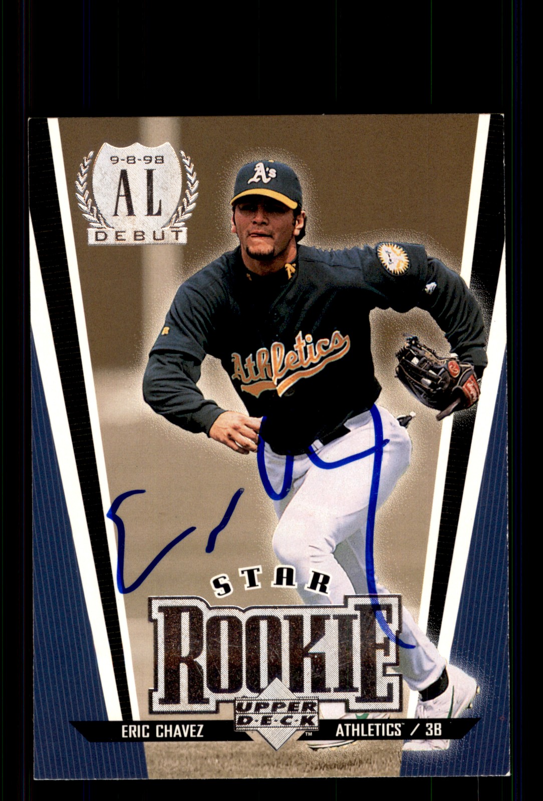 Signed Baseball Card Auto Eric Chavez 1999 Upper Deck #4 Oakland Athletics