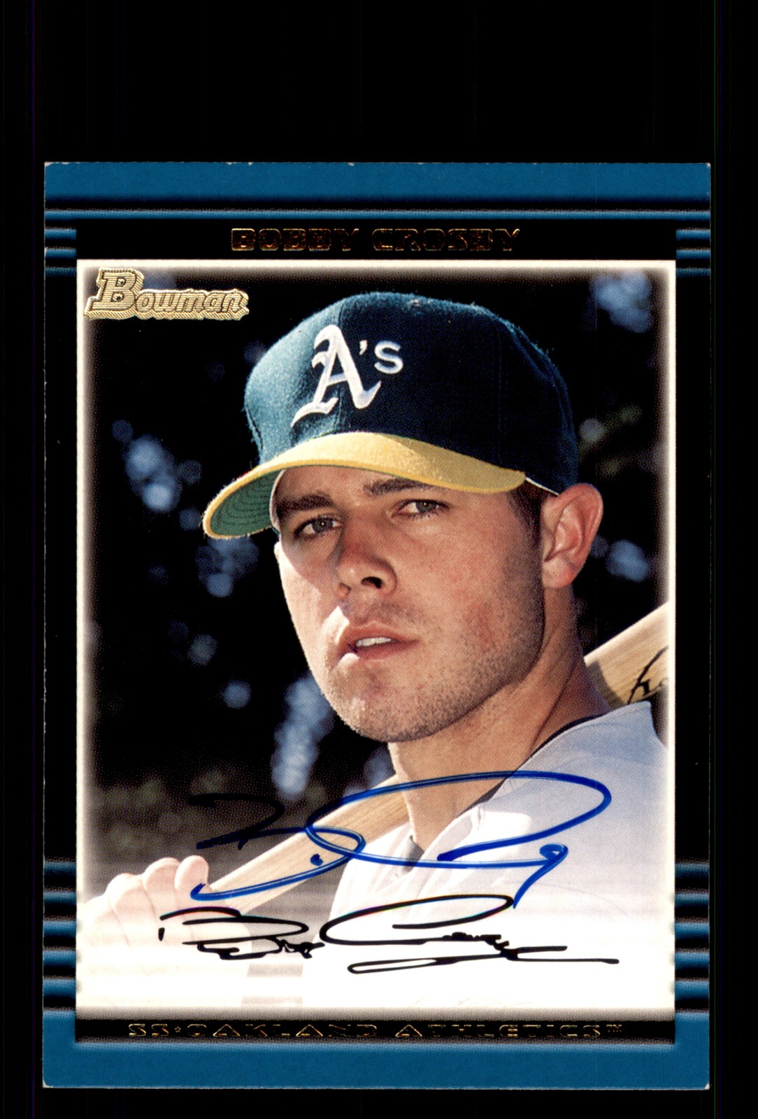 Signed Baseball Card Auto Bobby Crosby 2002 Bowman #318 Oakland Athletics