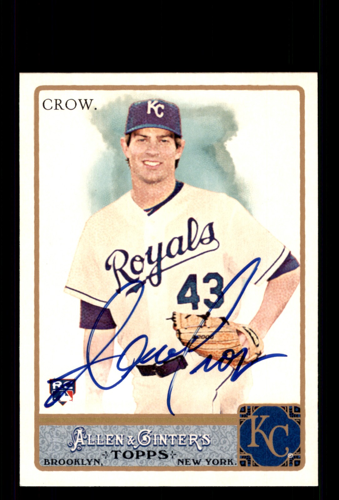Signed Baseball Card Auto Aaron Crow 2011 Topps Allen & Ginter #177 Royals