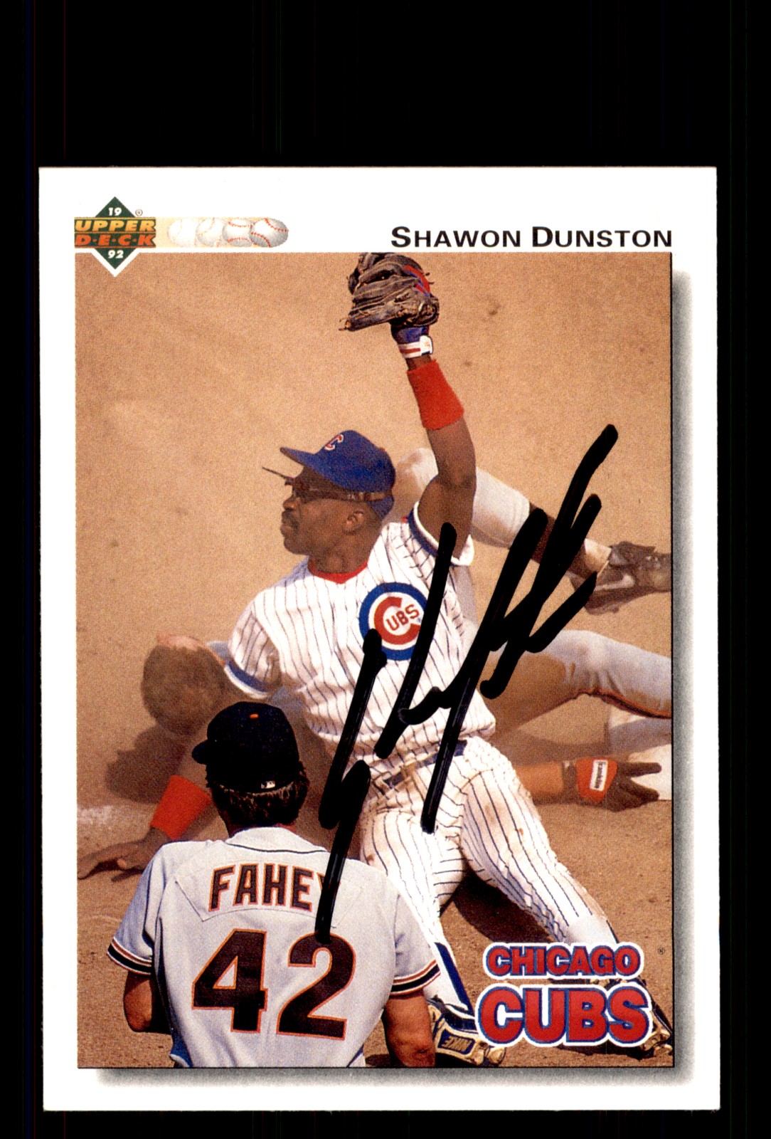 Signed Baseball Card Auto Shawon Dunston 1992 Upper Deck #122 Chicago Cubs