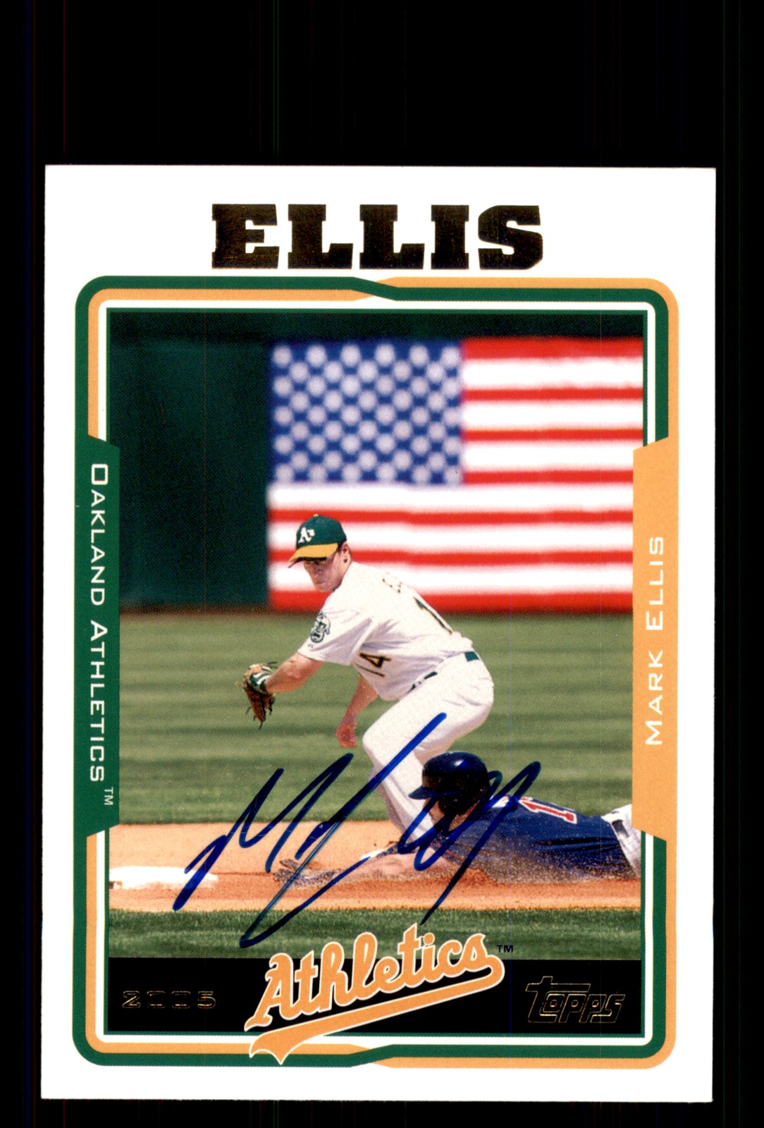Signed Baseball Card Auto Mark Ellis 2005 Topps #614 Oakland Athletics