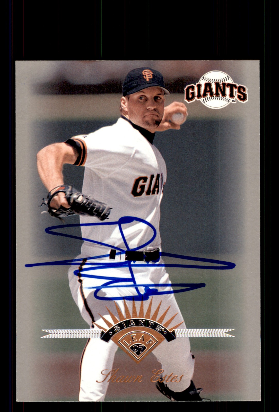 Signed Baseball Card Auto Shawn Estes 1997 Leaf #50 San Francisco Giants
