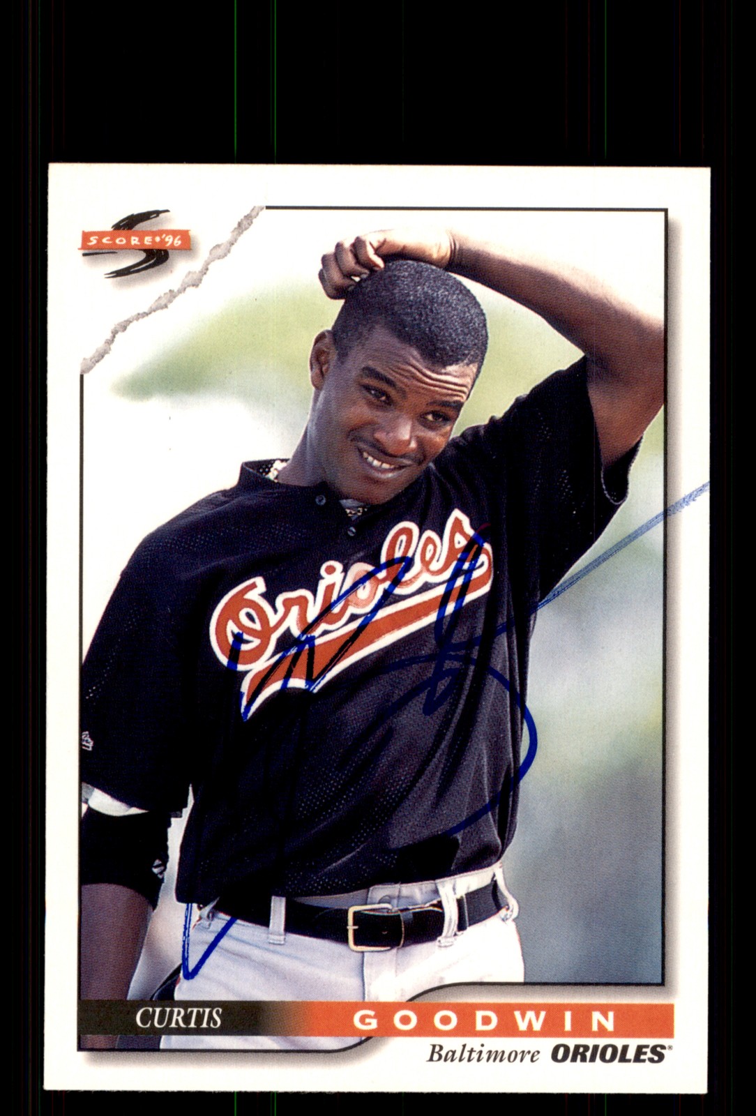 Signed Baseball Card Auto Curtis Goodwin 1996 Score #26 Baltimore Orioles