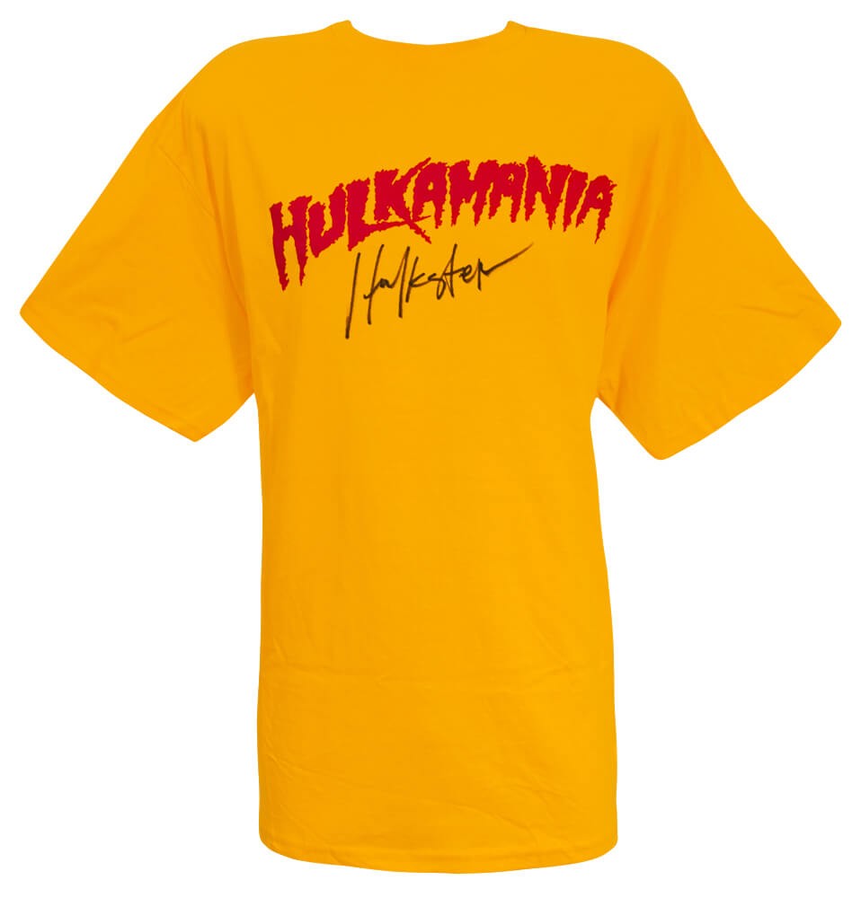 Hulk Hogan Signed Hulkamania Yellow Wrestling T-Shirt w/Hulkster Sig - (SS COA)