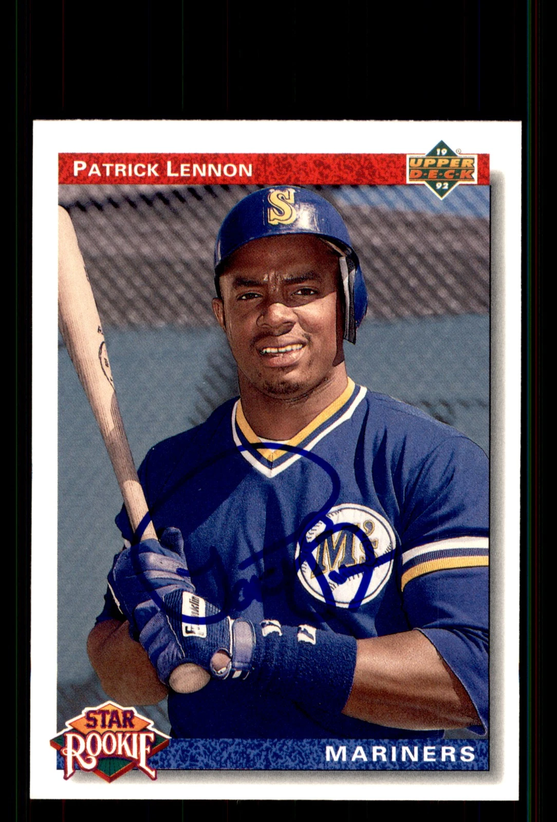 Signed Baseball Card Auto Patrick Lennon 1992 Upper Deck #13 Seattle Mariners