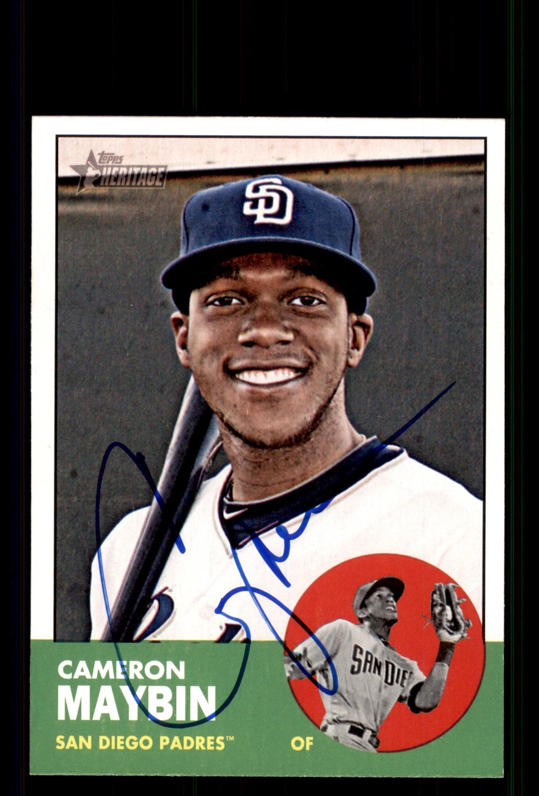 Signed Baseball Card Auto Cameron Maybin 2012 Topps Heritage #353 Padres
