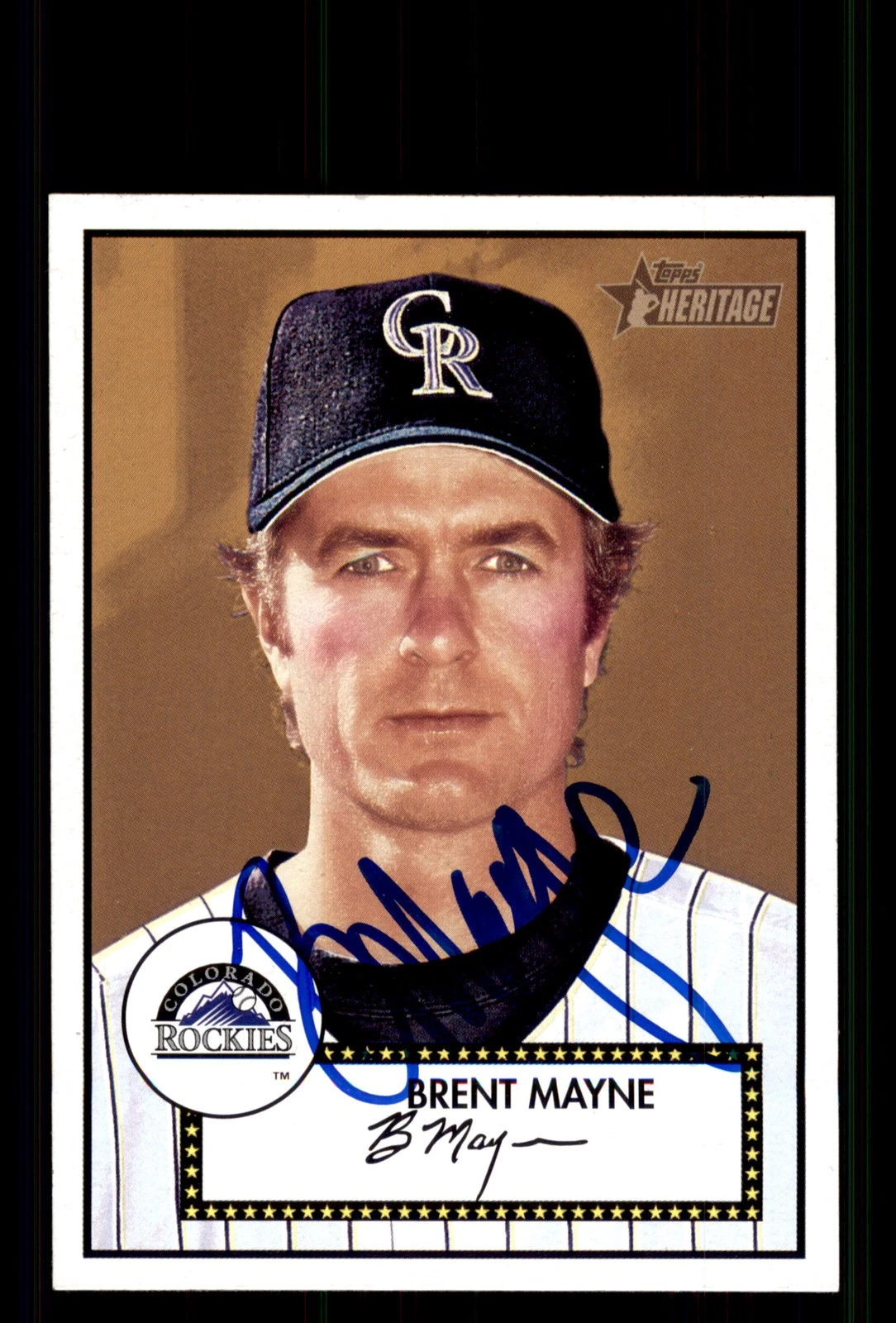 Signed Baseball Card Auto Brent Mayne 2001 Topps Heritage #143 Colorado Rockies