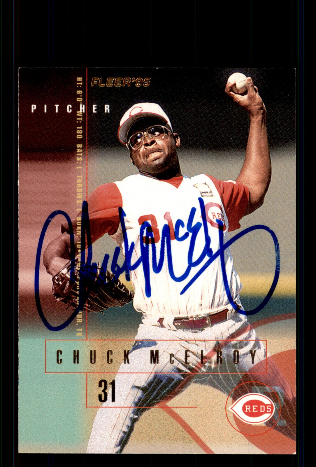 Signed Baseball Card Auto Chuck McElroy 1995 Fleer #440 Cincinnati Reds