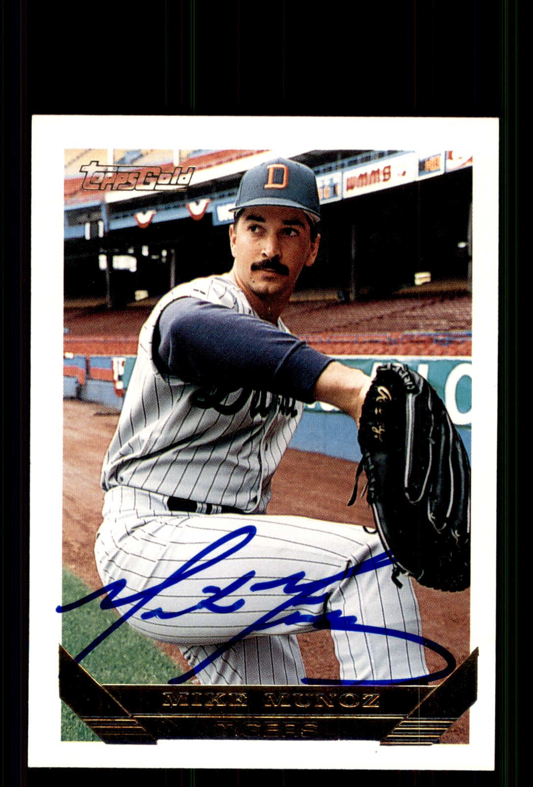 Signed Baseball Card Auto Mike Munoz 1993 Topps Gold #379 Detroit Tigers