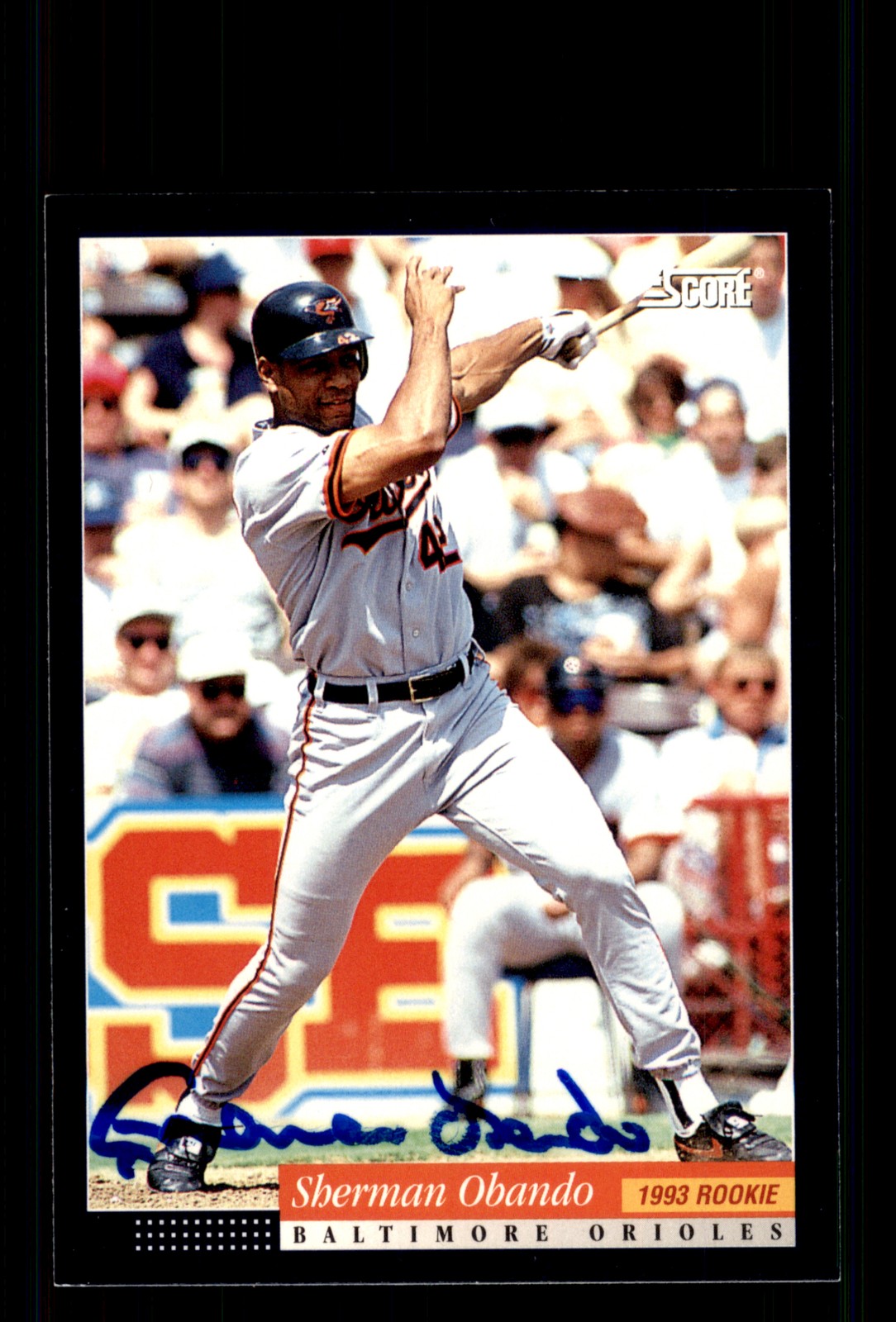 Signed Baseball Card Auto Sherman Obando 1994 Score #597 Baltimore Orioles