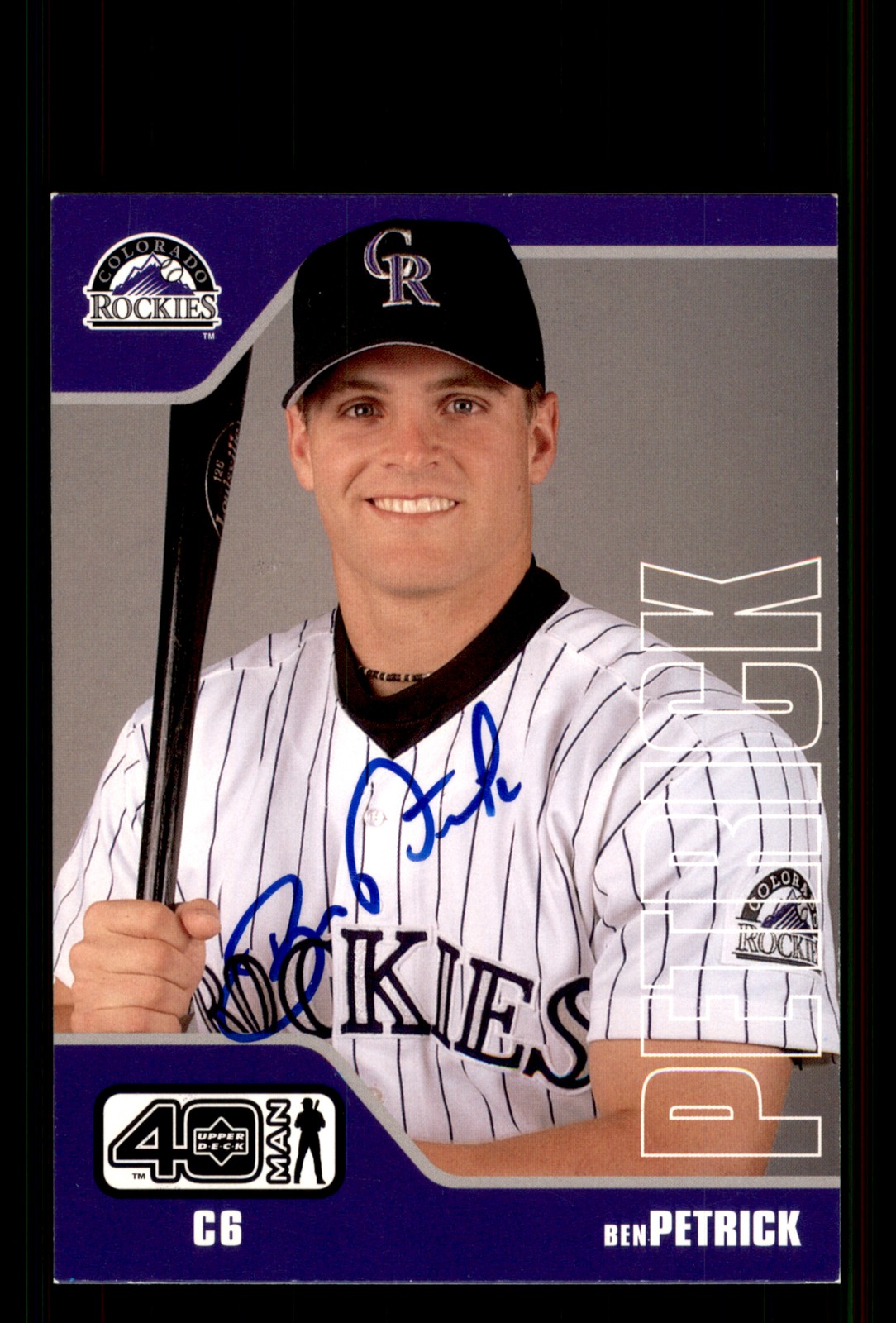Signed Baseball Card Auto Ben Petrick 2002 Upper Deck 40-Man #993 Rockies