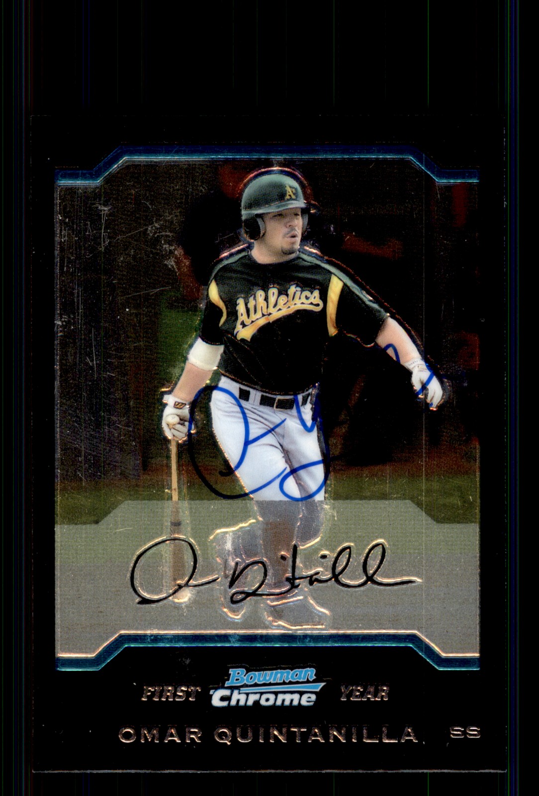 Signed Baseball Card Auto Omar Quintanilla 2004 Bowman Chrome #199 A's