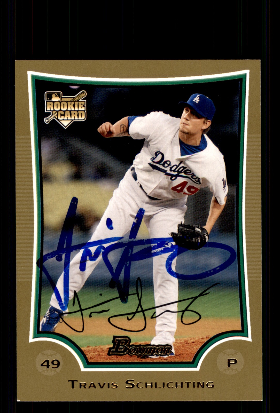 Signed Baseball Card Auto Travis Schlichting 2009 Bowman #BDP29 Dodgers Gold