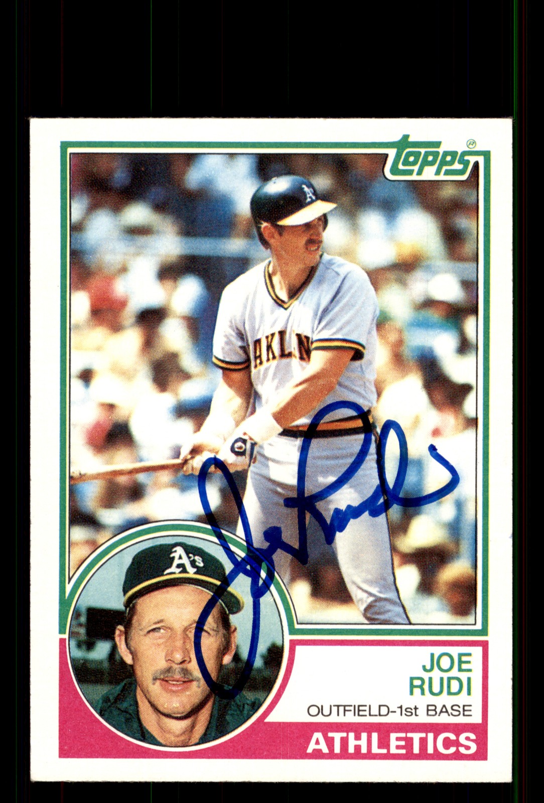 Signed Baseball Card Auto Joe Rudi 1983 Topps #87 Oakland Athletics