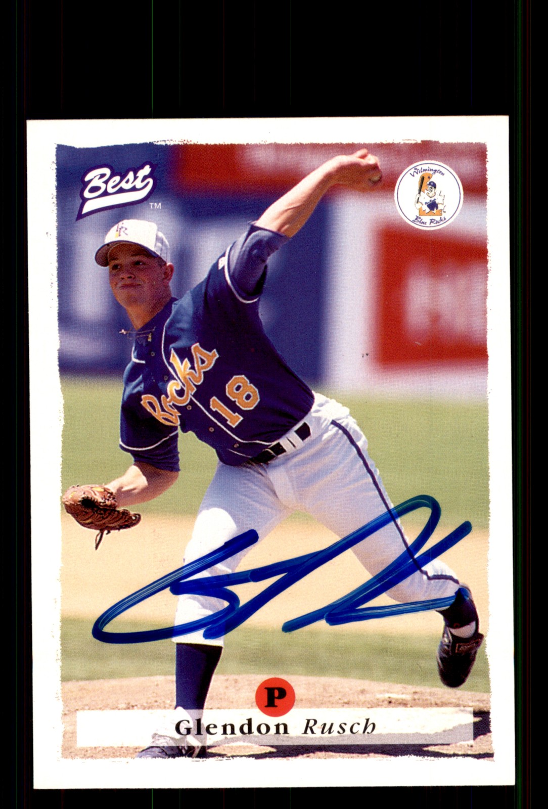 Signed Baseball Card Auto Glendon Rusch 1995 Best #23 Wilmington Blue Rocks