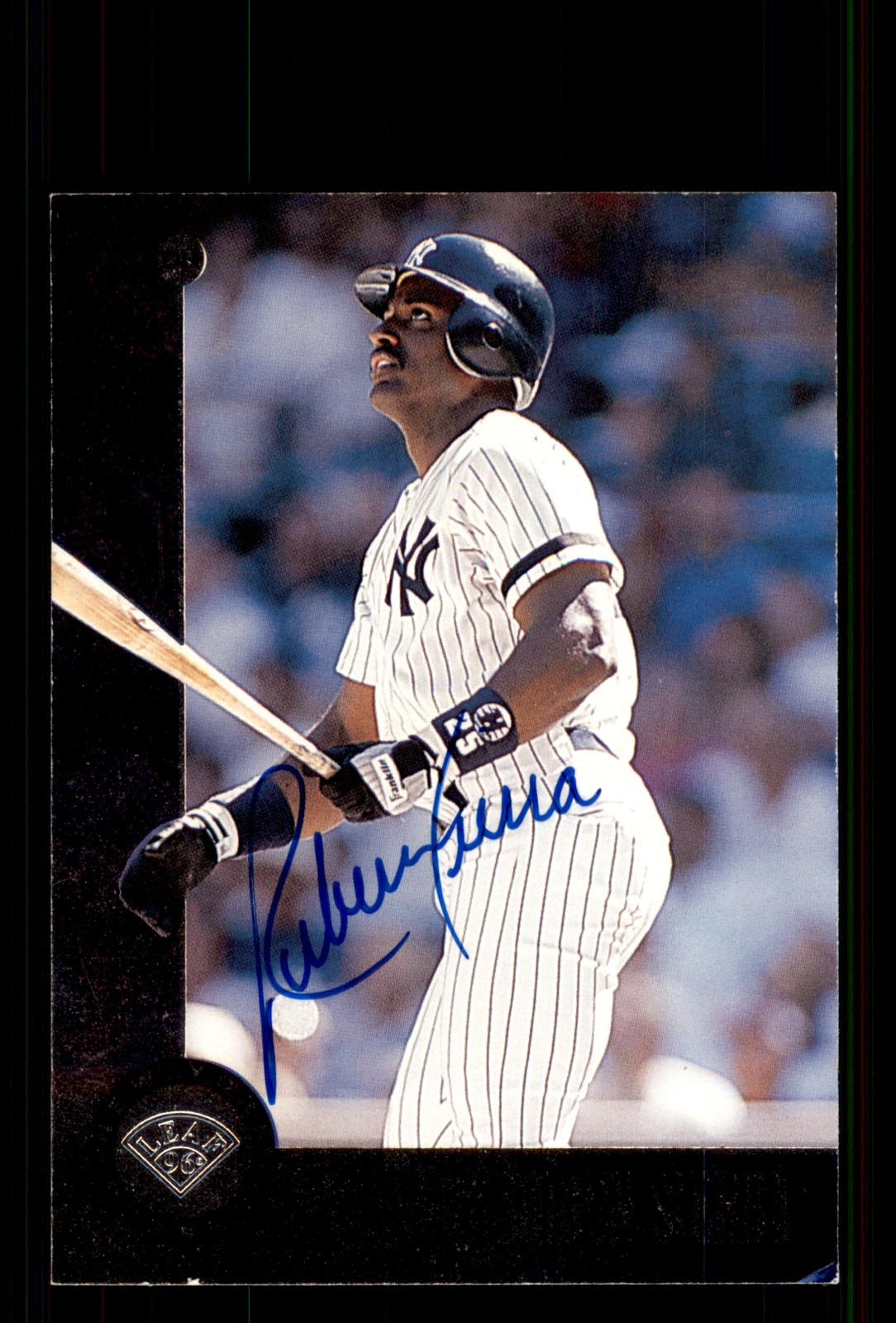 Signed Baseball Card Auto Ruben Sierra 1996 Leaf #168 New York Yankees