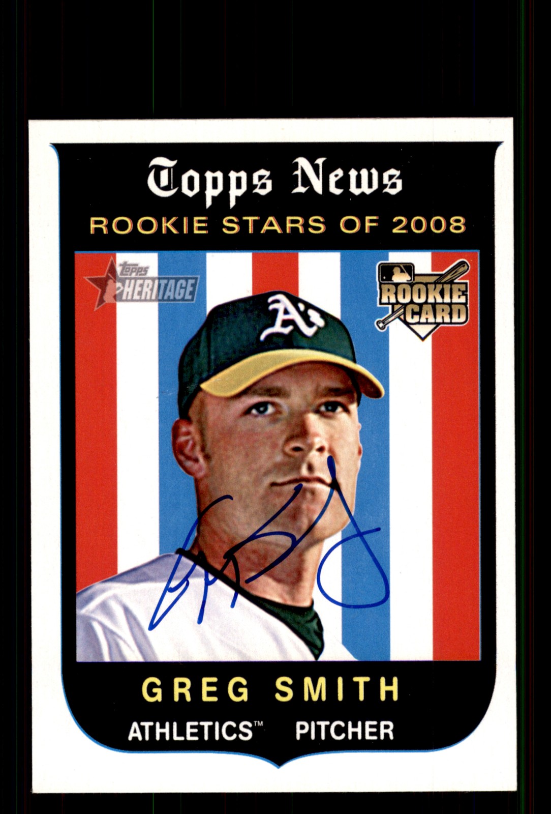 Signed Baseball Card Auto Greg Smith 2008 Topps Heritage #543 Oakland Athletics