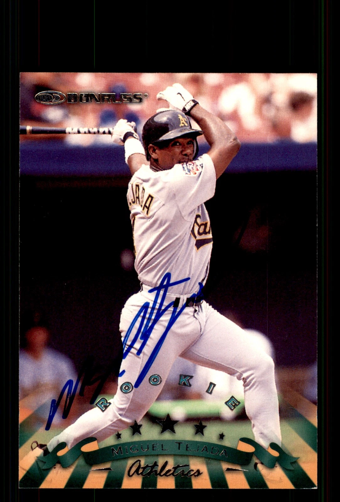 Signed Baseball Card Auto Miguel Tejada 1998 Donruss #111 Oakland Athletics