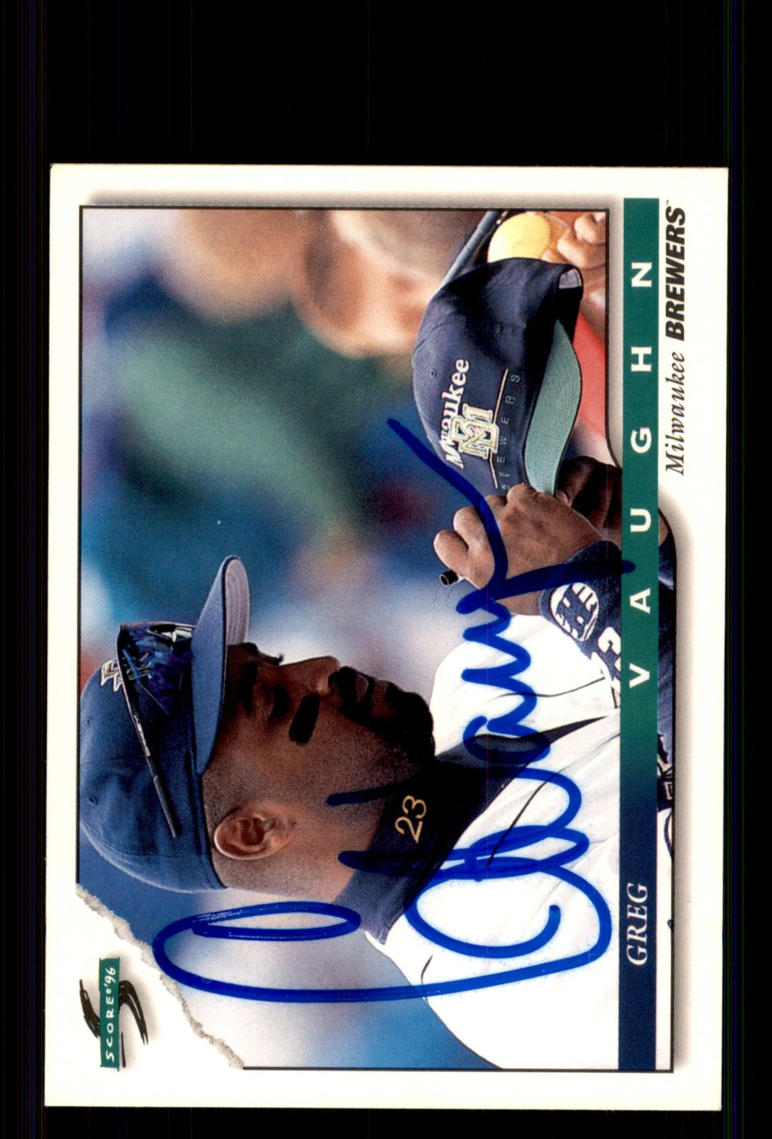 Signed Baseball Card Auto Greg Vaughn 1996 Score #56 Milwaukee Brewers