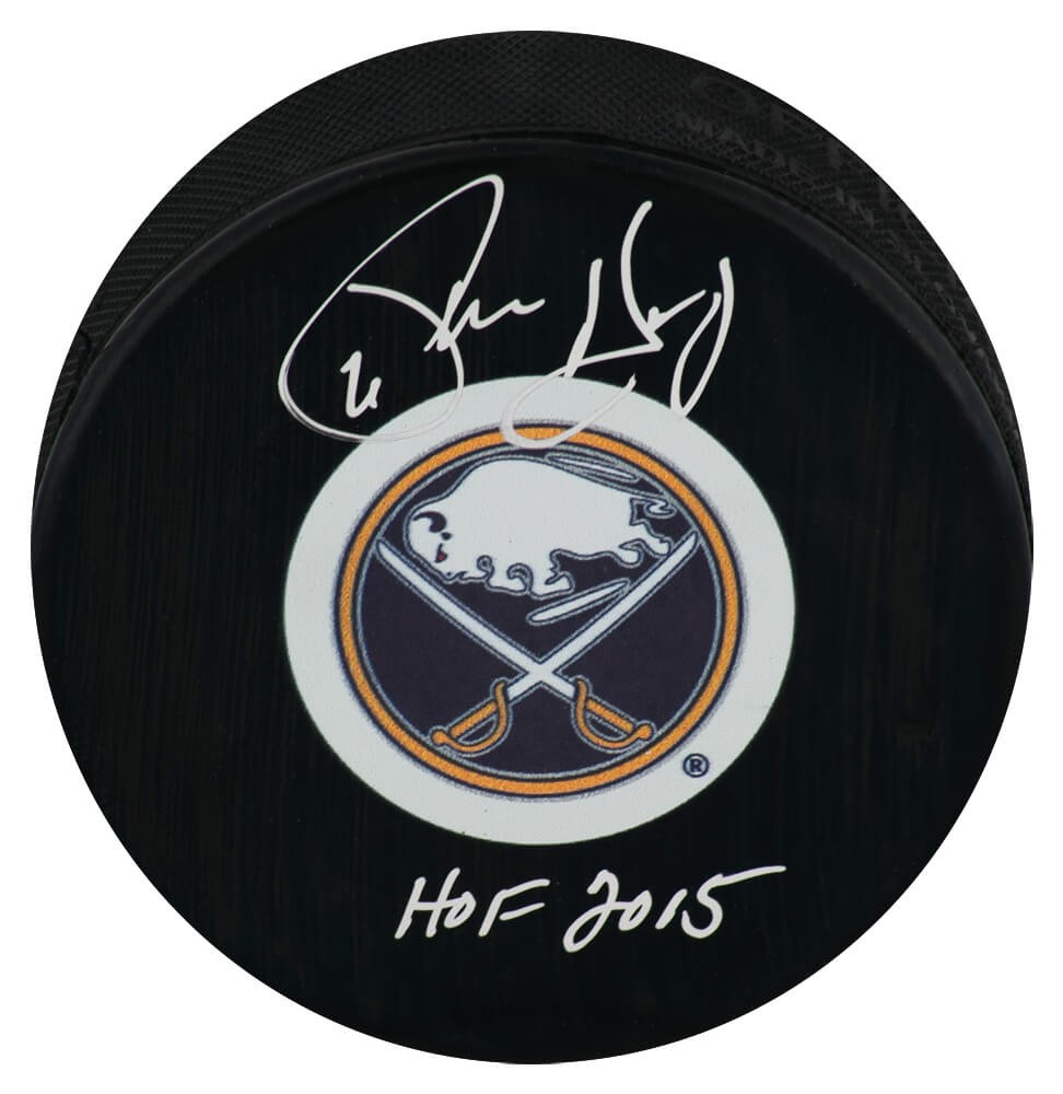 Phil Housley Signed Sabres Medium Logo Hockey Puck w/HOF 2015 - (SCHWARTZ COA)