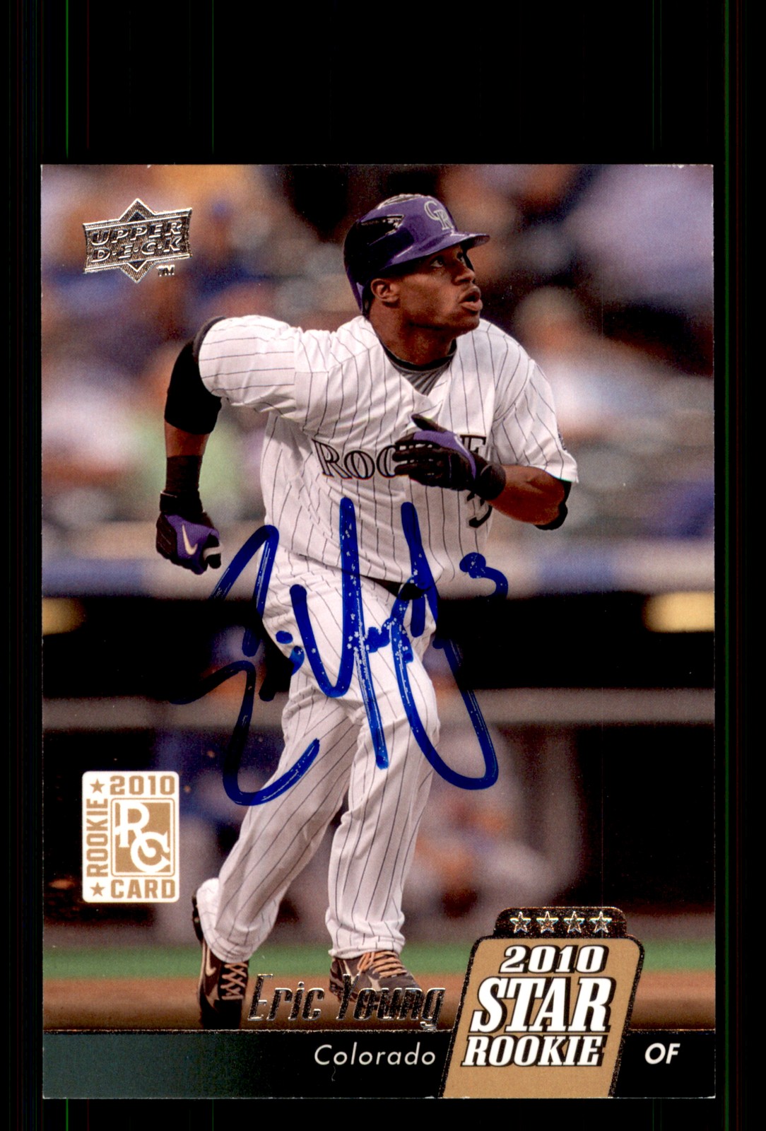 Signed Baseball Card Auto Eric Young 2010 Upper Deck #3 Colorado Rockies