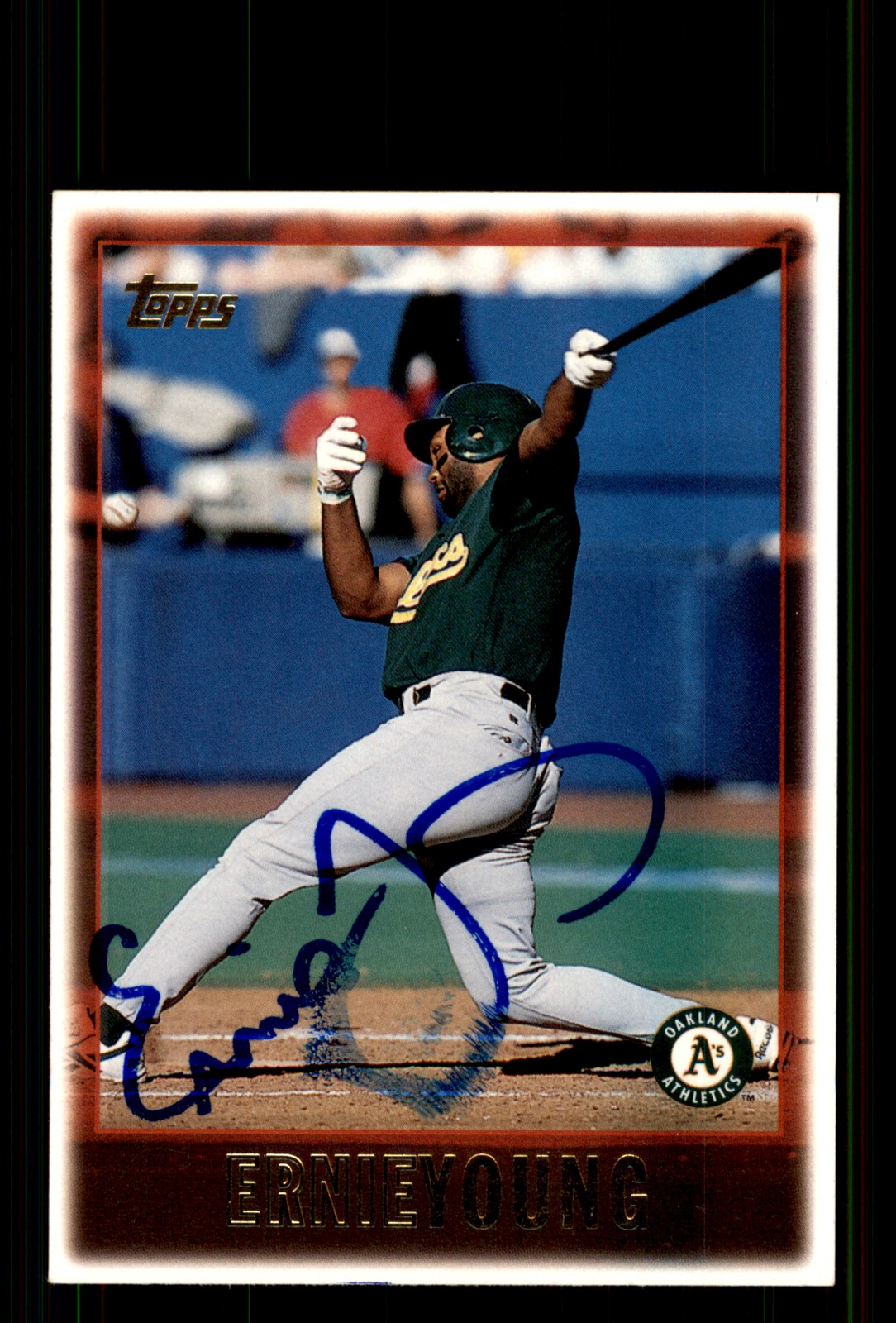 Signed Baseball Card Auto Ernie Young 1997 Topps #329 Oakland Athletics