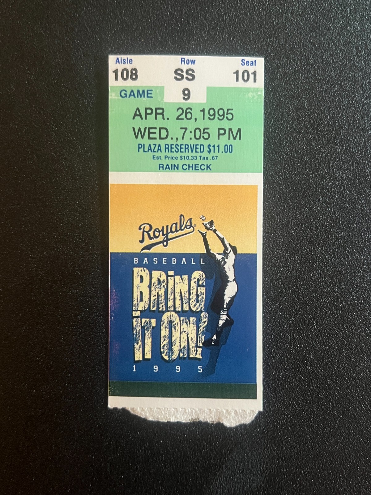 Baseball Ticket Kansas City Royals 4/26/1995 Michael Tucker Jon Nunnally Debut