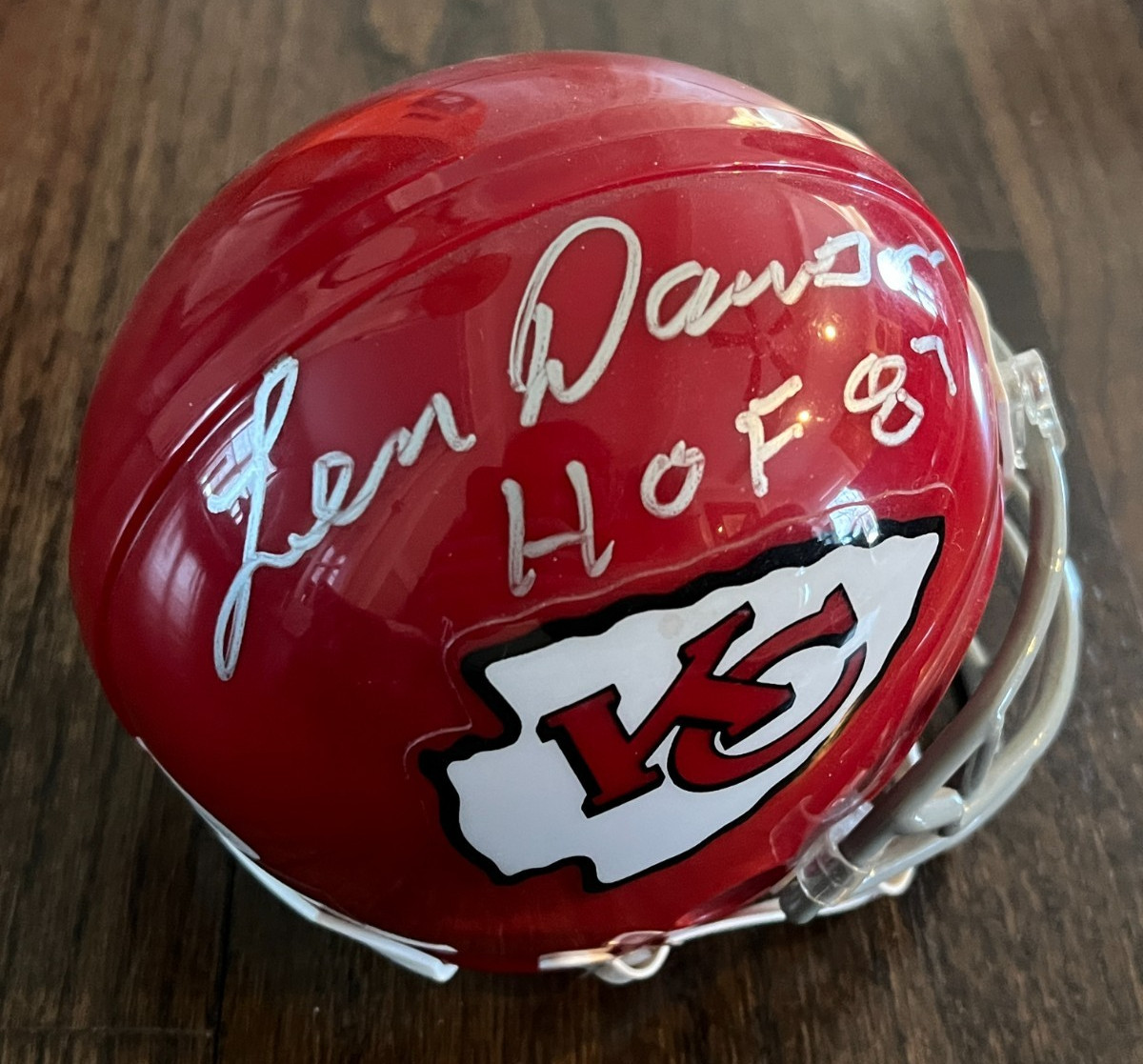 LEN DAWSON SIGNED FOOTBALL MINI HELMET AUTO KANSAS CITY CHIEFS HOF 87 JSA WITN.