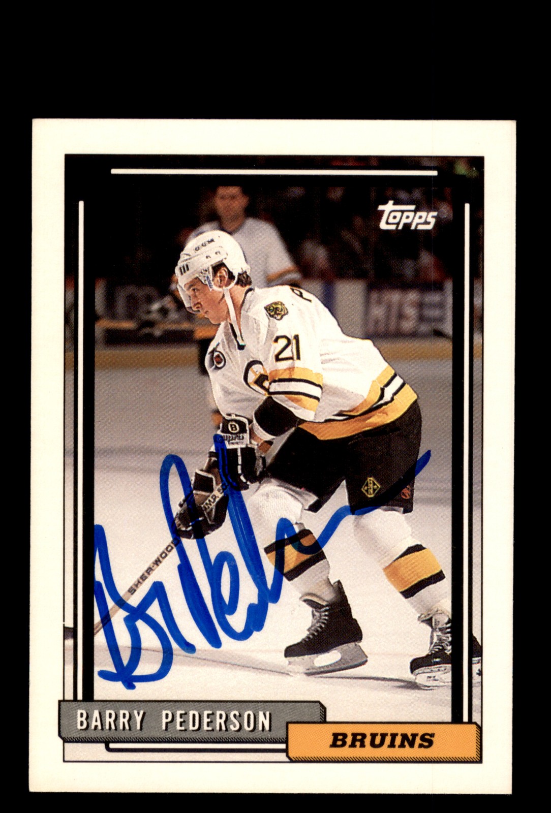 Signed Hockey Card Auto Barry Pederson 1992-93 Topps #241 Boston Bruins