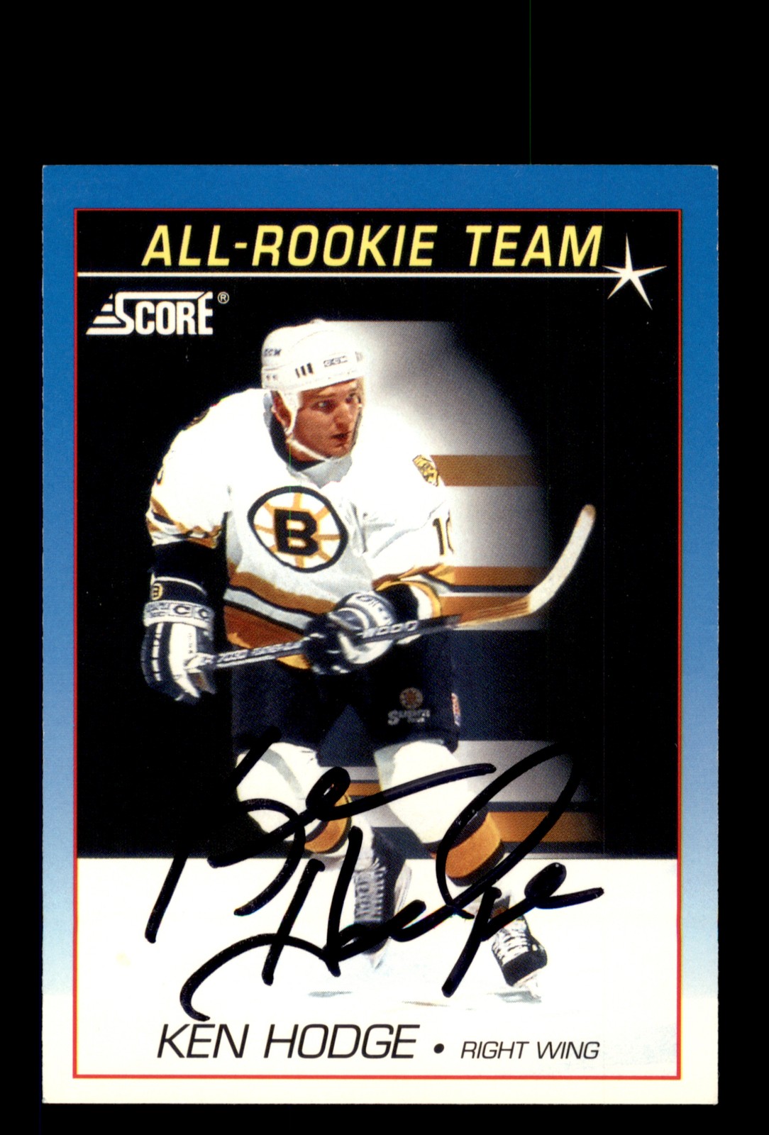 Signed Hockey Card Auto Ken Hodge 1991-92 Score #383 Boston Bruins