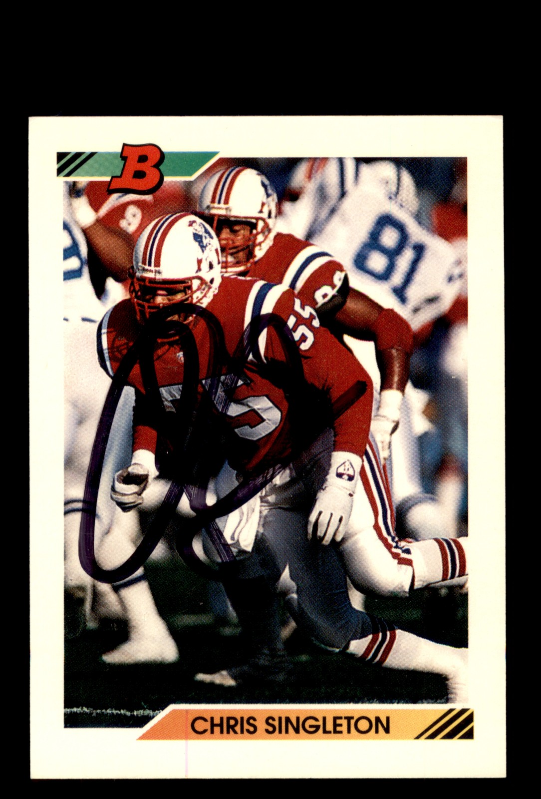 Signed Football Card Auto Chris Singleton 1992 Bowman #534 New England Patriots