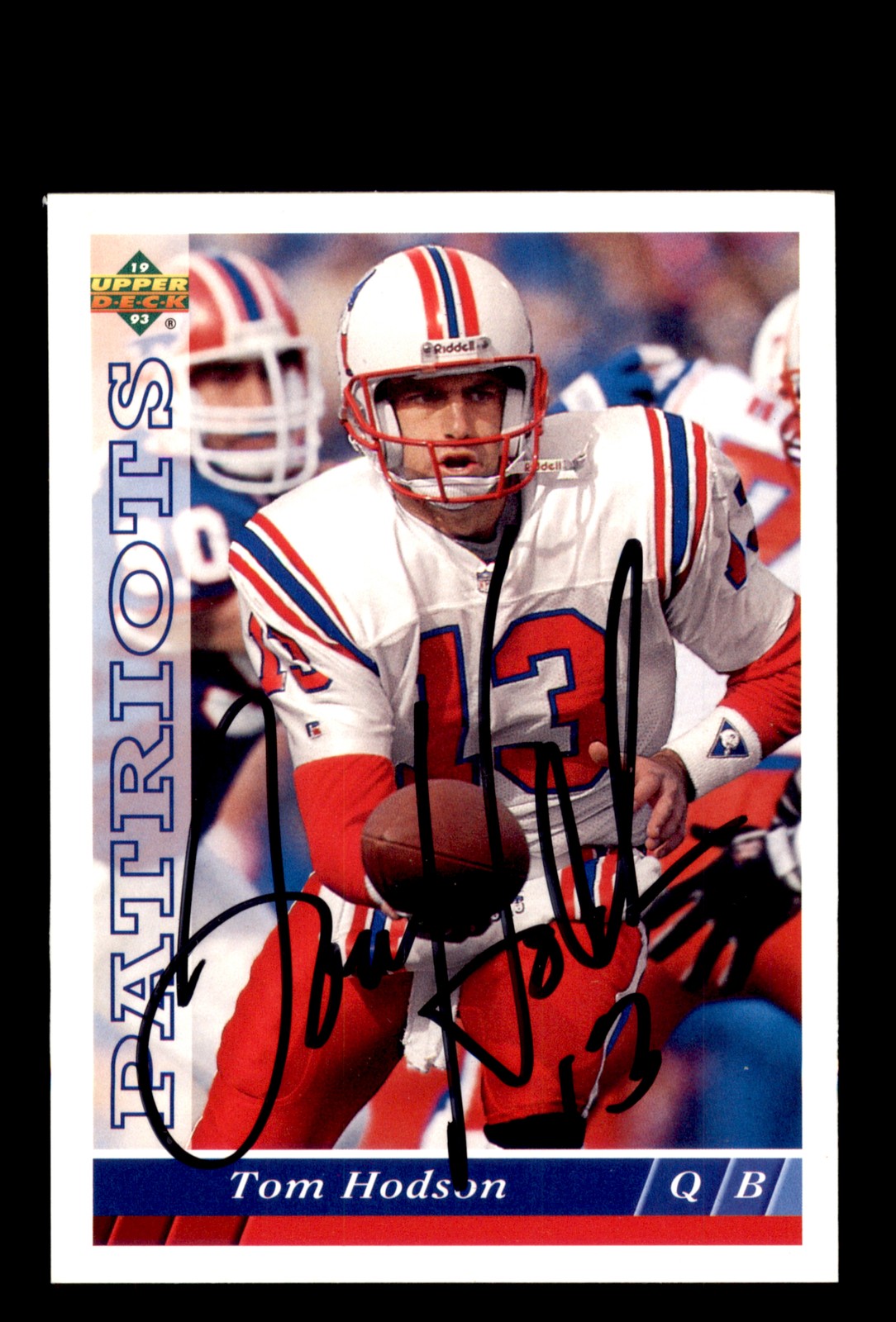 Signed Football Card Auto Tom Hodson 1993 Upper Deck #187 New England Patriots