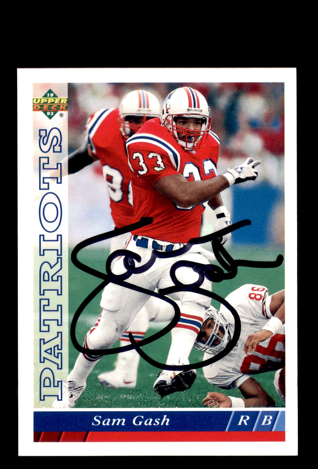 Signed Football Card Auto Sam Gash 1993 Upper Deck #183 New England Patriots