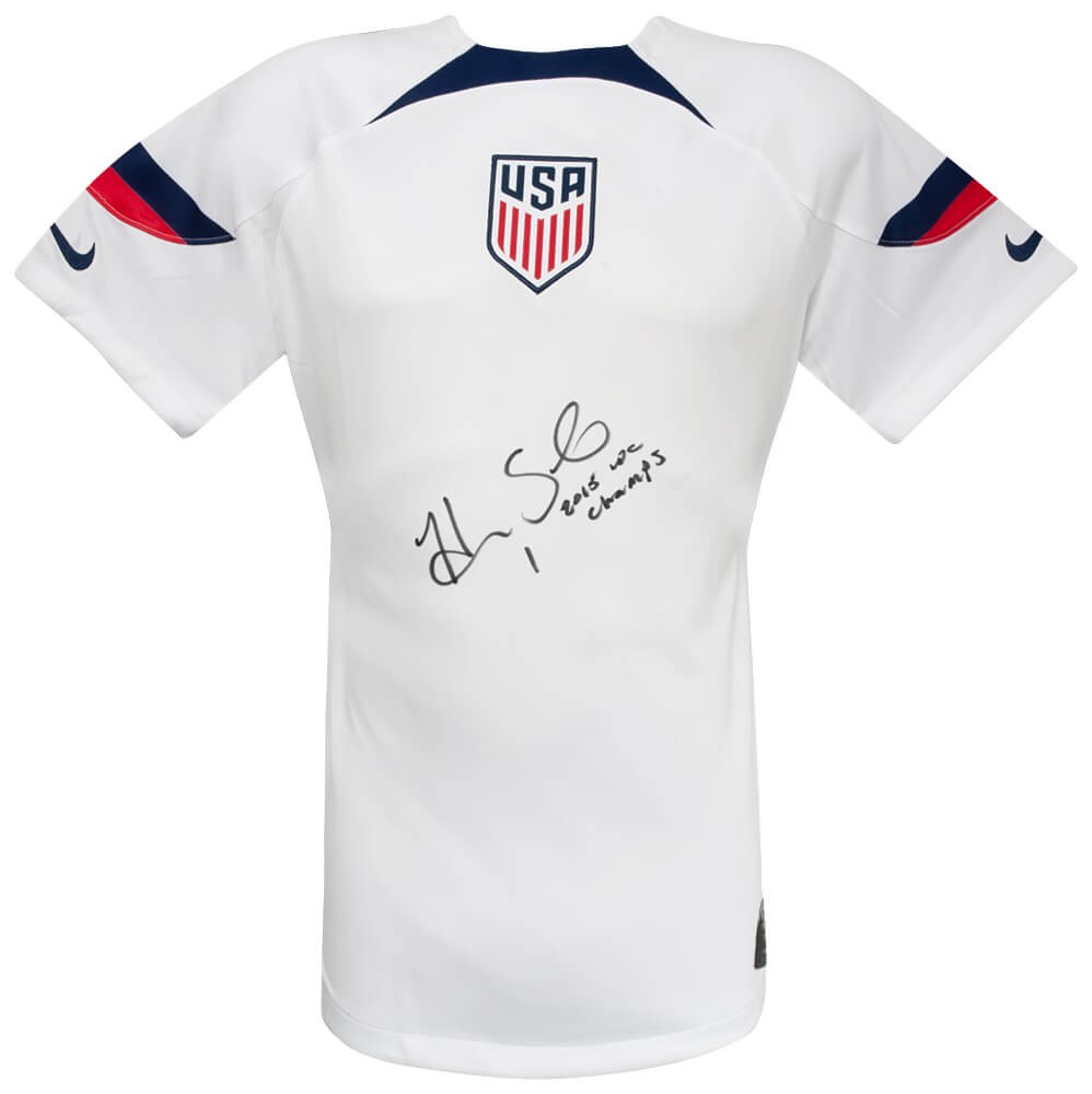 Hope Solo Signed Women's White Nike Dri-Fit Soccer Jersey w/WC Champs - (SS COA)