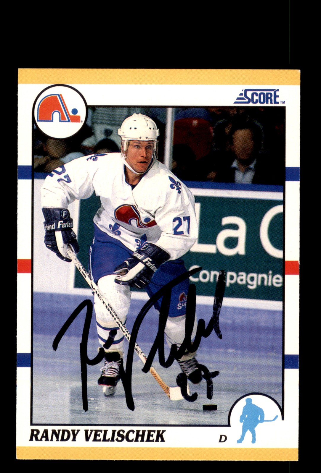 Signed Hockey Card Auto Randy Velischek 1990-91 Score #64T Nordiques