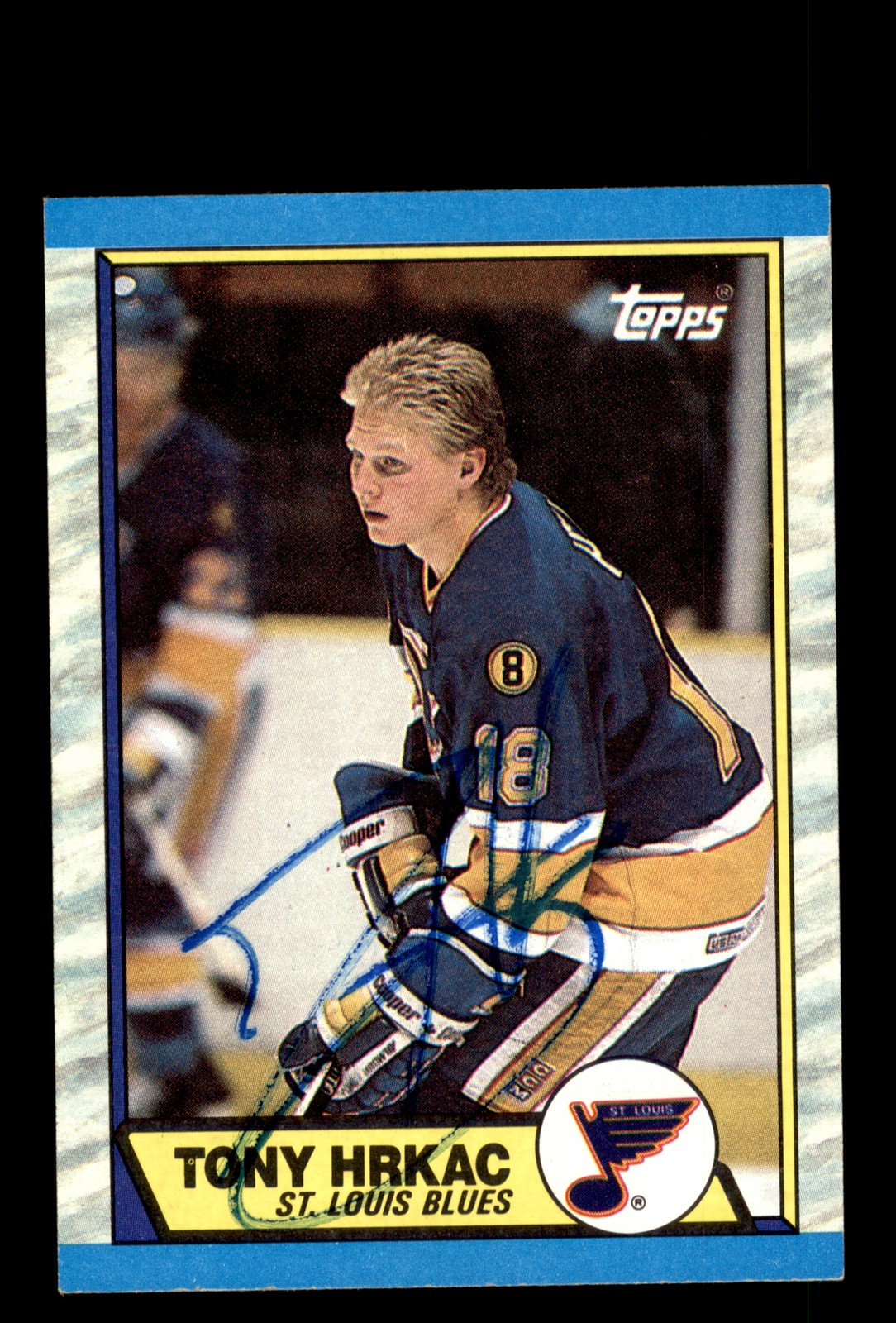Signed Hockey Card Auto Tony Hrkac 1989-90 Topps #64 St. Louis Blues