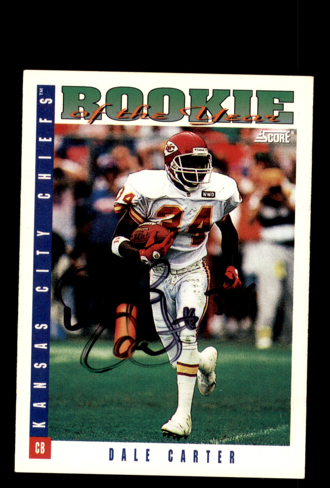 Signed Football Card Auto Dale Carter 1993 Score #417 Kansas City Chiefs