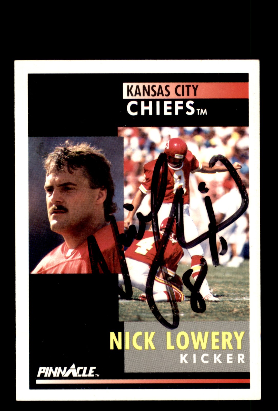 Signed Football Card Auto Nick Lowery 1991 Pinnacle #51 Kansas City Chiefs