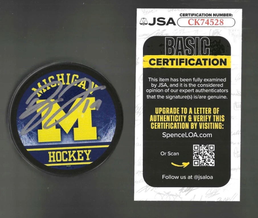 Dylan Larkin Signed Michigan Wolverines Souvenir Puck Detroit Red Wings JSA COA