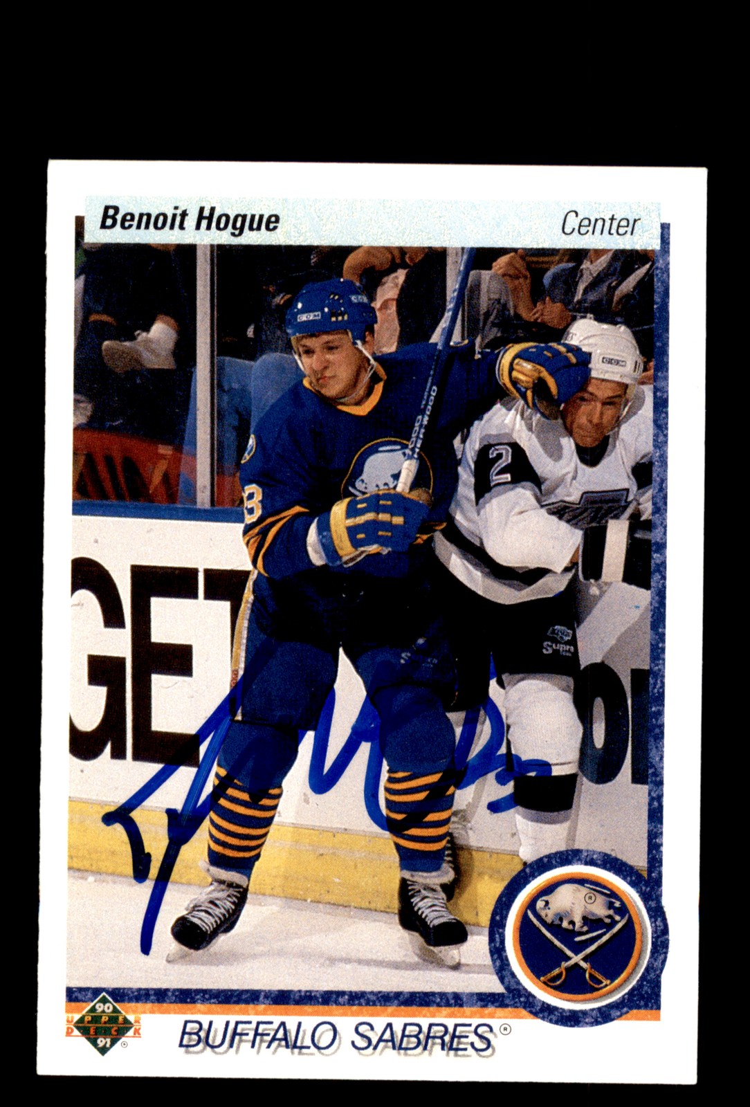 Signed Hockey Card Auto Benoit Hogue 1990-91 Upper Deck #402 Buffalo Sabres