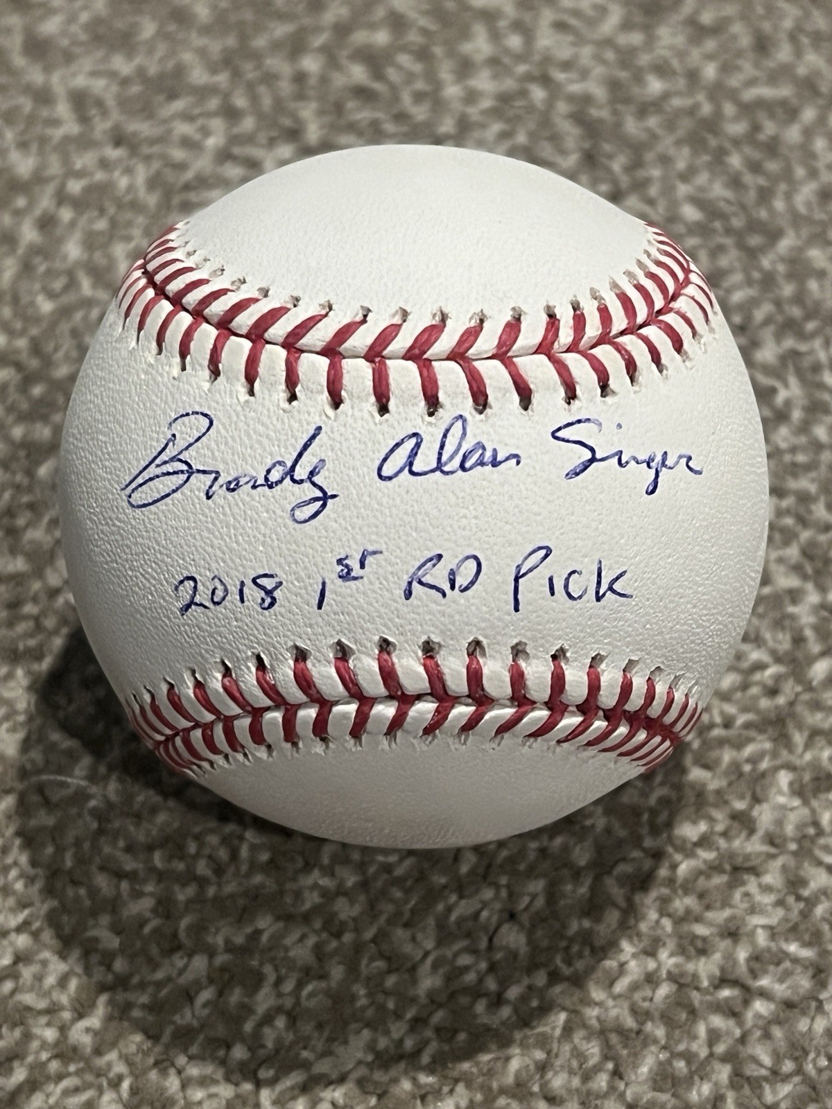 BRADY SINGER SIGNED BASEBALL AUTO ROYALS REDS FULL NAME JSA COA (NO CERT CARD)