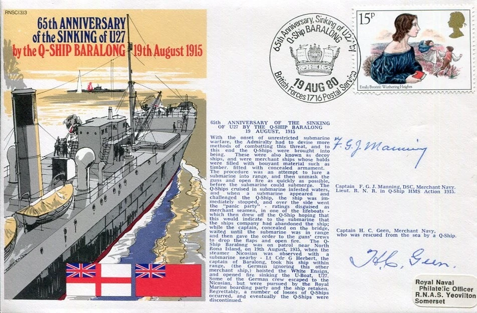 F. G. J. Manning HMS Action Captain H. C. Geen Q-Ship WWII War Signed Autograph