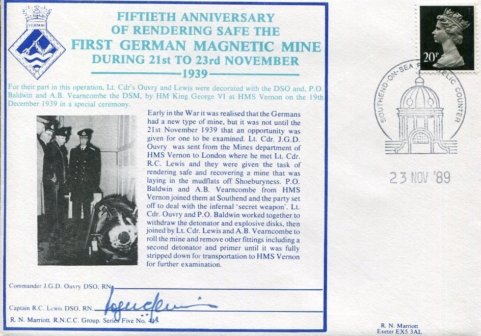 Captain R. C. Lewis Rending Safe German Magnetic Mine WWII War Signed Autograph