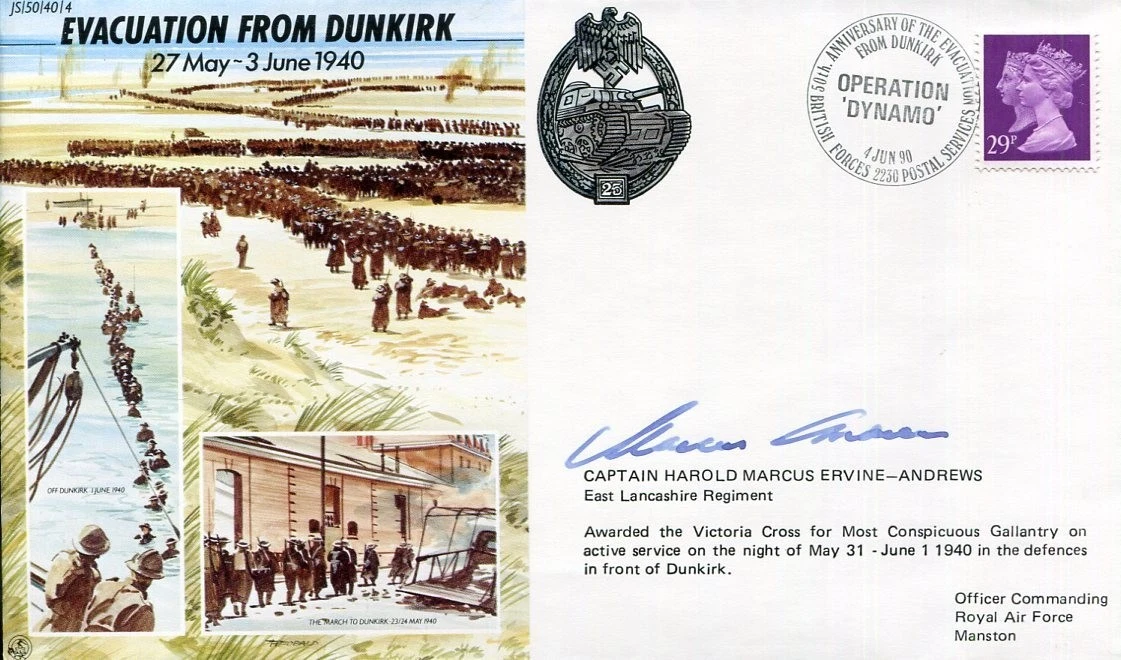 Marcus Ervine-Andrews Victoria Cross VC Dunkirk WWII War Signed Autograph
