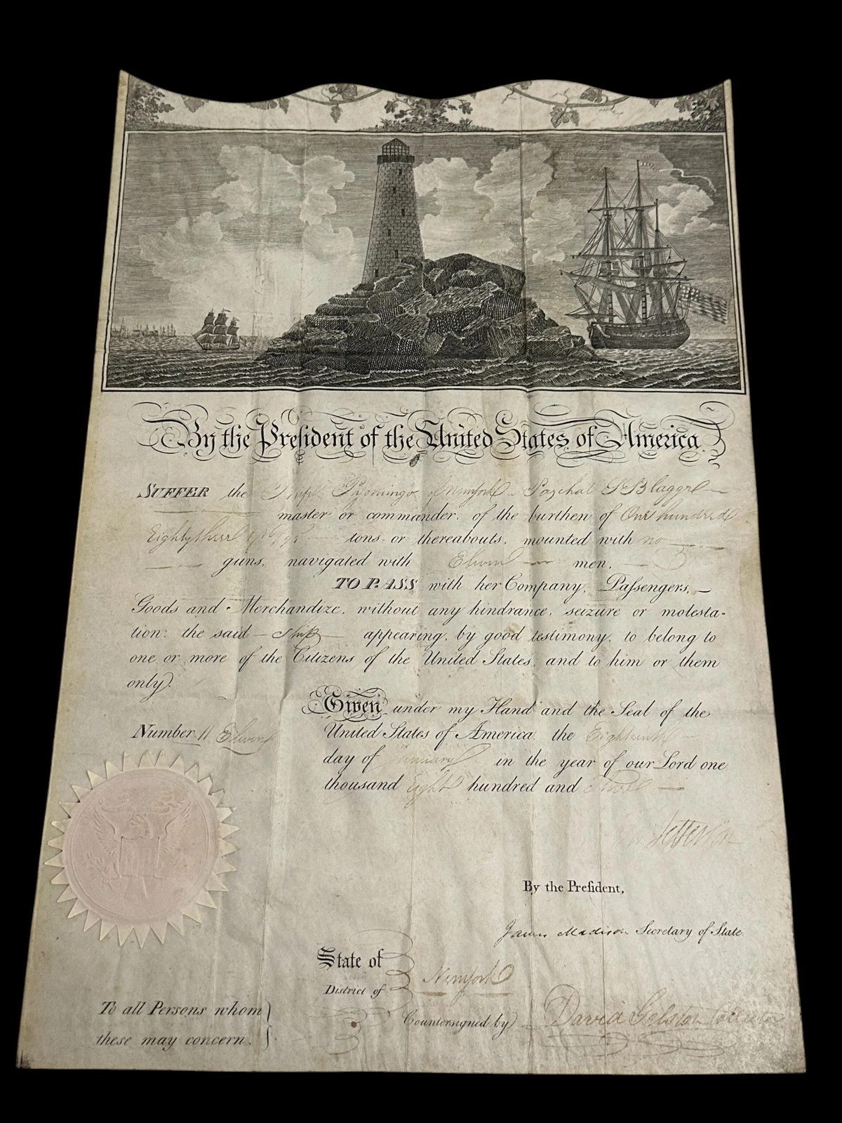 Thomas Jefferson James Madison US President Signed Autograph Ship Passport Docum
