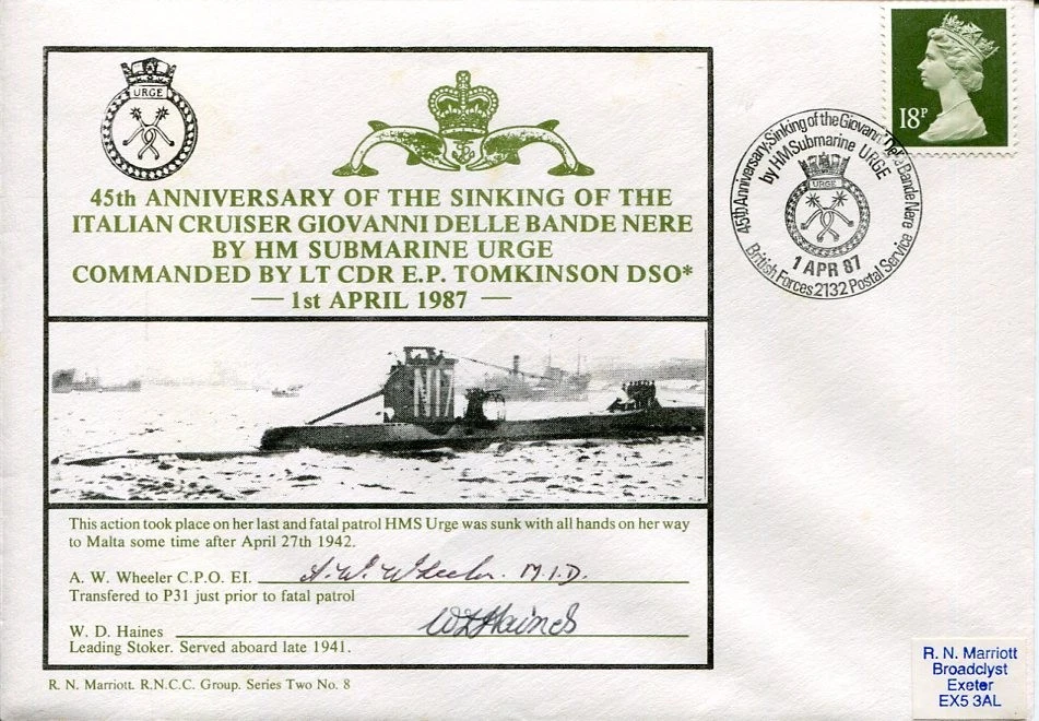 A. W. Wheeler W. D. Haines HMS Submarine Urge WWII War Signed Autograph